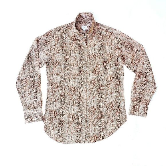 Women's New Satin Top - Snake Print  Button Front Blouse S - Picture 5 of 7